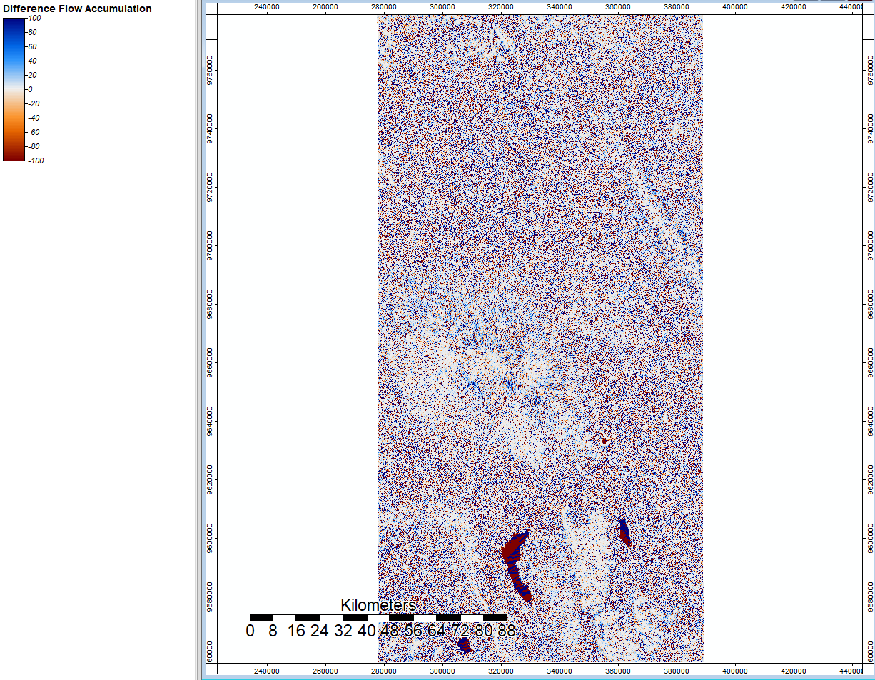 Difference in flow accumulation
